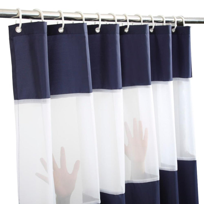 Rideau De Douche Bleu Marine Et Blanc