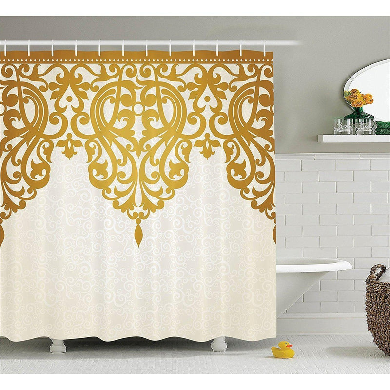 Rideau De Douche Jaune Abstrait 120x200 Cm - Imperméable, Ourlet Lesté - Avec 12 Crochets - Pour Salle De Bain, Hôtel, Dortoir